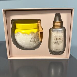 Honey Almond Exfoliant & Shimmer Body Oil Set - Yellow & Gold